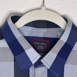 UNTUCKit Men's Navy and Gray Checkered Shirt Size Large